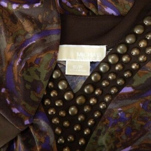 Michael Kors Brown Purple Paisley Print Stretch Jersey Studded Tunic Dress S - Picture 4 of 4